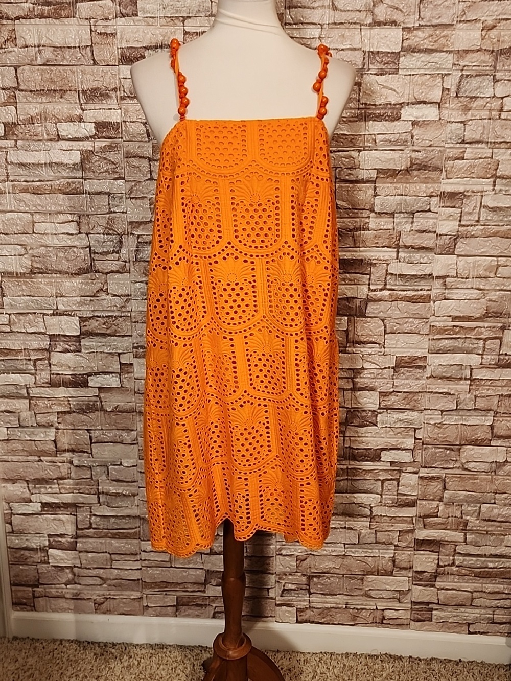 Sundress Karla Orange Crochet Dress with Beaded Straps Brand New